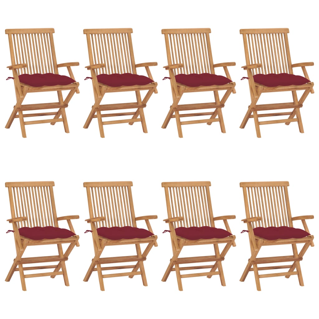 Gartenstühle Mit Weinroten Kissen 8 Stk. Massivholz Teak Vidaxl
