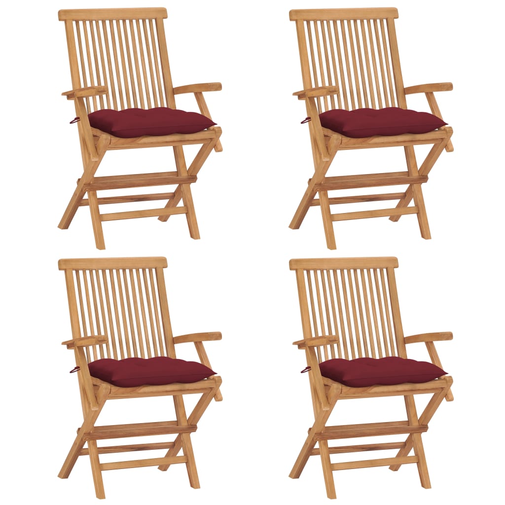 Gartenstühle Mit Weinroten Kissen 4 Stk. Massivholz Teak Vidaxl570170