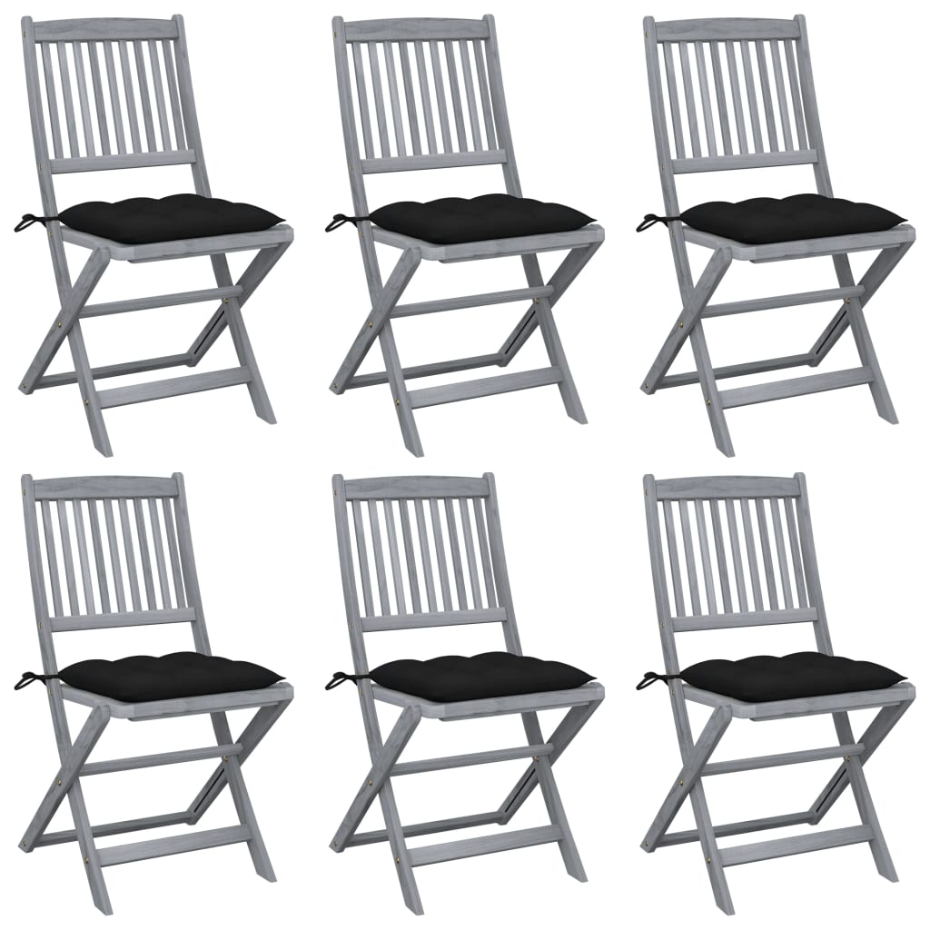 Vidaxl Folding Chairs 6 Pcs With Cushions Solid Acacia Wood (46335+46336+314883)