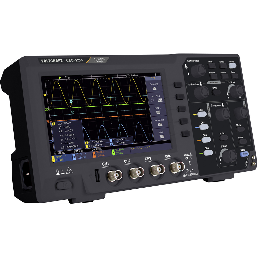 Voltcraft Dso-2154 Digital-oszilloskop 150 Mhz 4-kanal 1 Gsa/s 80 Kpts 8 Bit Digital-speicher (dso)