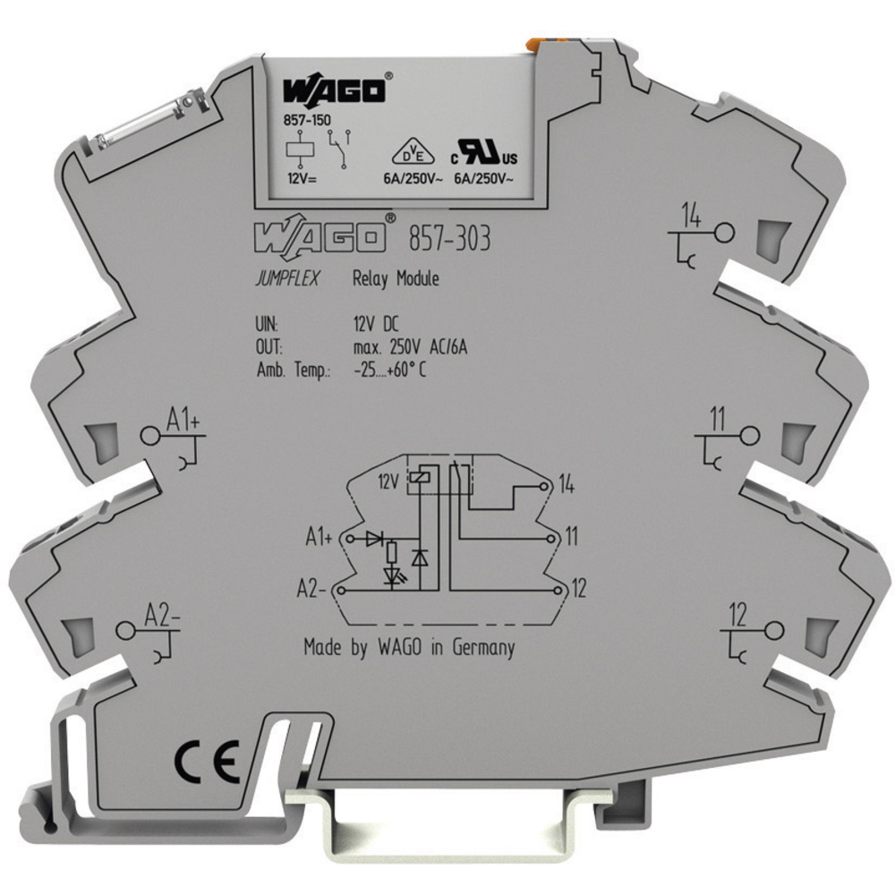 857-303 Relaisbaustein Nennspannung: 12 V/dc Schaltstrom (max.): 6 A 1 Wechsler 1 St. - Wago