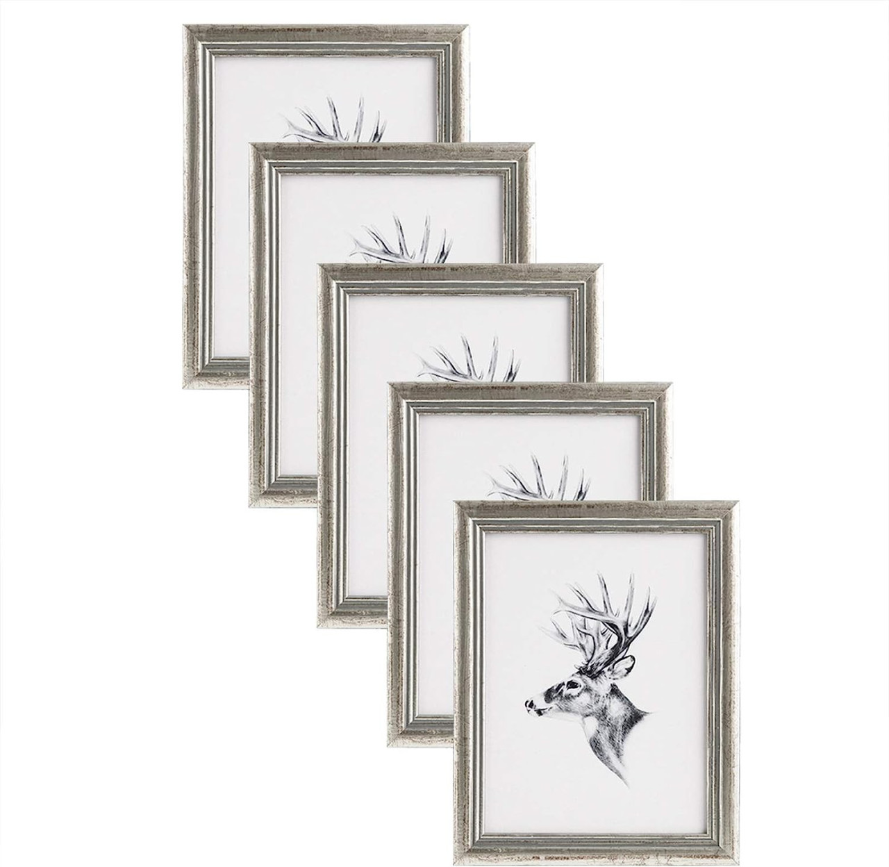 5er Set 40x50 Cm Bilderrahmen Artos Stil Holz Rahmen Fotogalerie Glasscheibe, Silber - Woltu