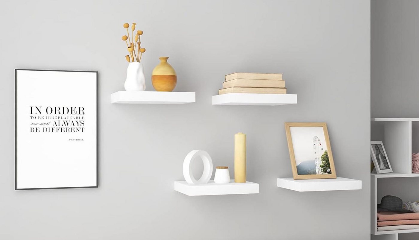 Woltu - 4er Set Wandregal Bücherregal Deko Wandablagen Mdf Holz Hängeregal Weiß 25x22.9x3.8cm