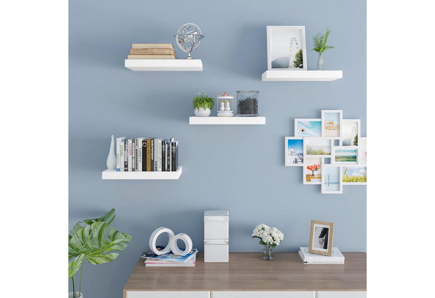 Woltu - 4er Set Wandregal Bücherregal Deko Wandablagen Mdf Holz Hängeregal Weiß 25x22.9x3.8cm Bild 3