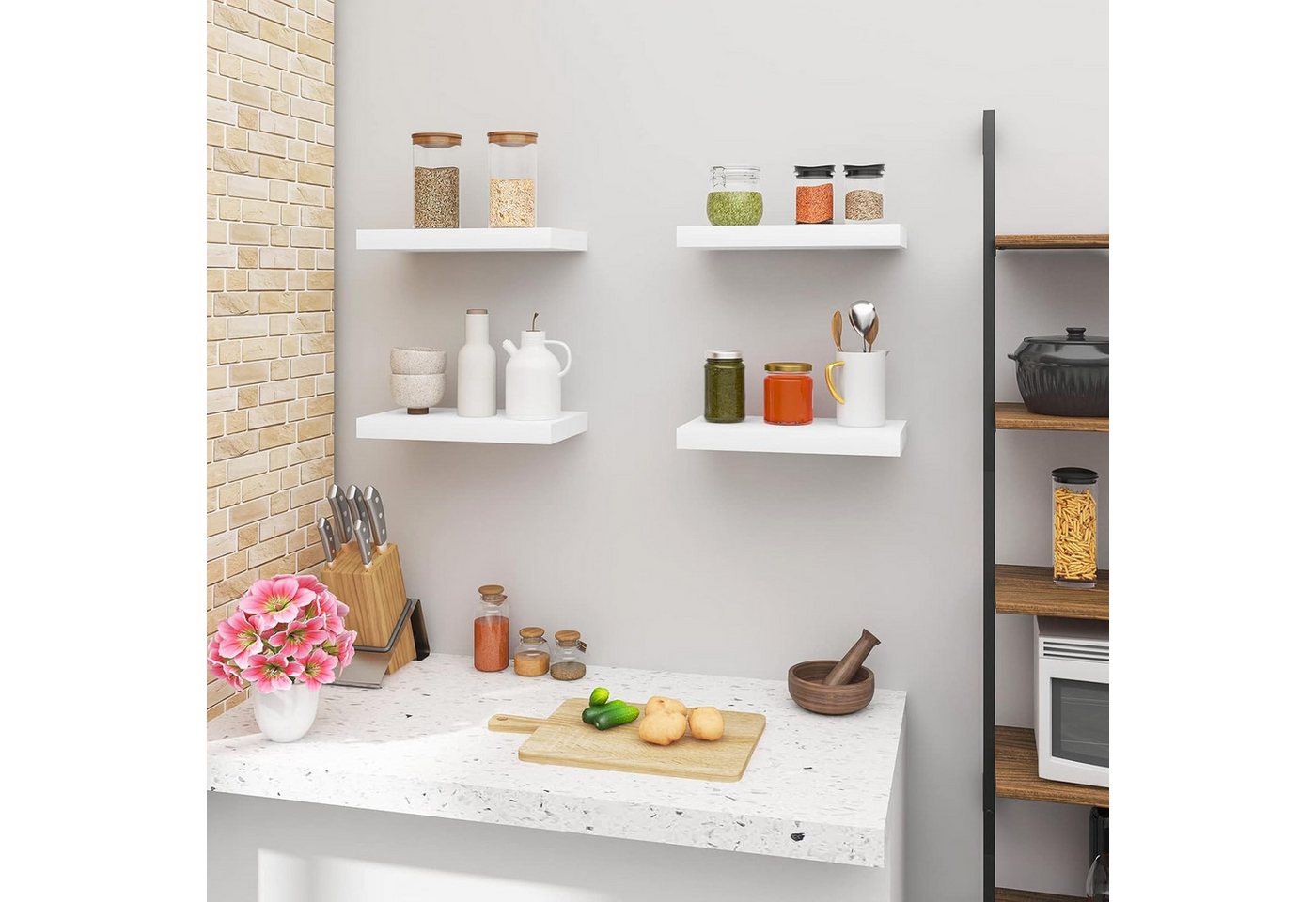 Woltu - 4er Set Wandregal Bücherregal Deko Wandablagen Mdf Holz Hängeregal Weiß 25x22.9x3.8cm Bild 4