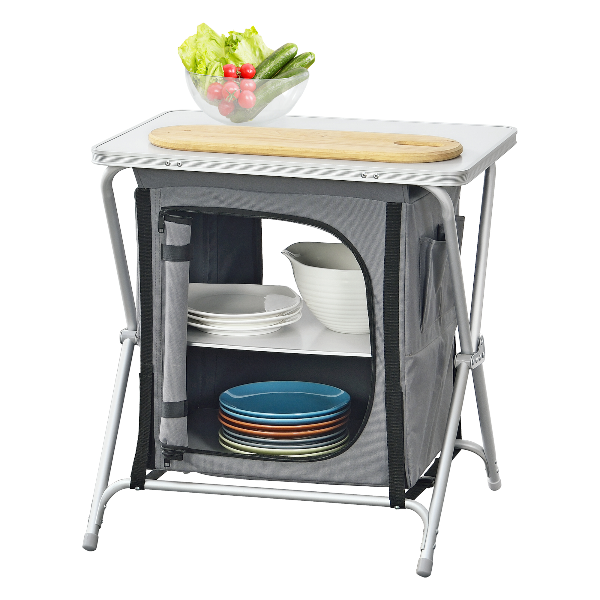[en.casa] - Campingschrank Tullinge Mit Arbeitsplatte 60x45x64cm Dunkelgrau En.casa