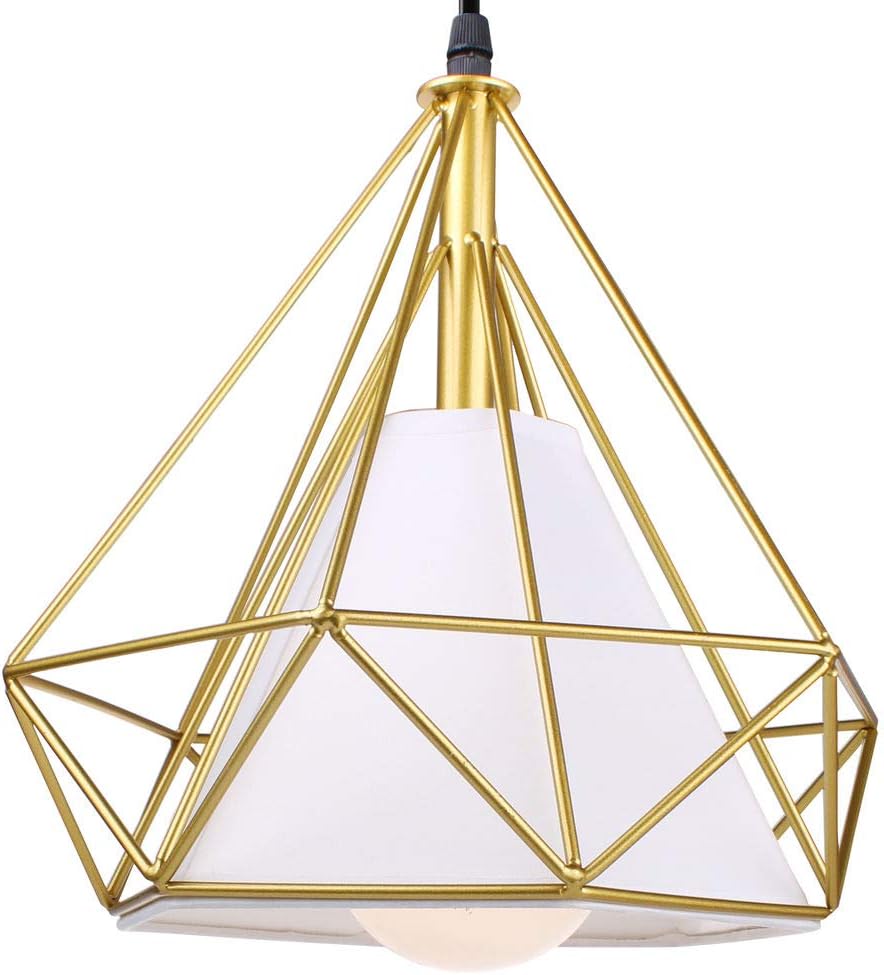 Pendelleuchte Vintage Gold, Hängelampe Käfig Diamant E27 Lampe Aus Eisen Lampenschirm Für Esstisch Küche Wohnzimmer Cafét (1-flammig)