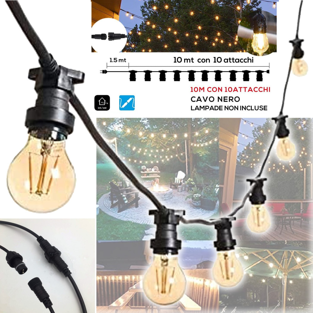 Kette Led-lichterkette Mit 10 E27-lampenfassungen 10mt Erweiterbar Ip54