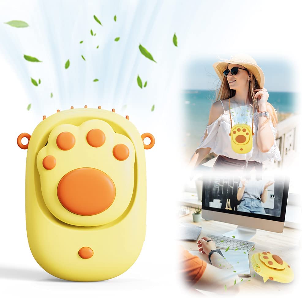 Tragbarer Nackenventilator, Mini-usb-ventilator, Handventilator, Wiederaufladbarer Tischventilator Mit 3 Geschwindigkeiten Für Reisen/sport/camping/büro (gelb)