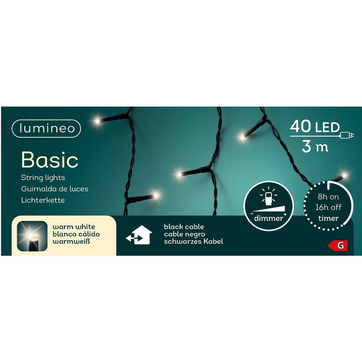 Lumineo - Led Lichterkette Basic 300 Cm 40 Lichter Warmweiß