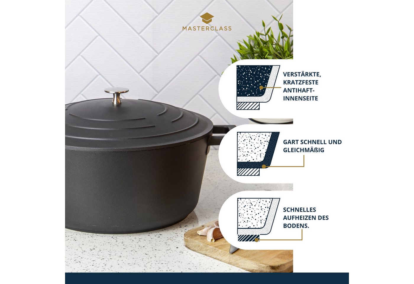 Aster Masterclass Kochtopf Schwarz 5 Liter 28 Cm