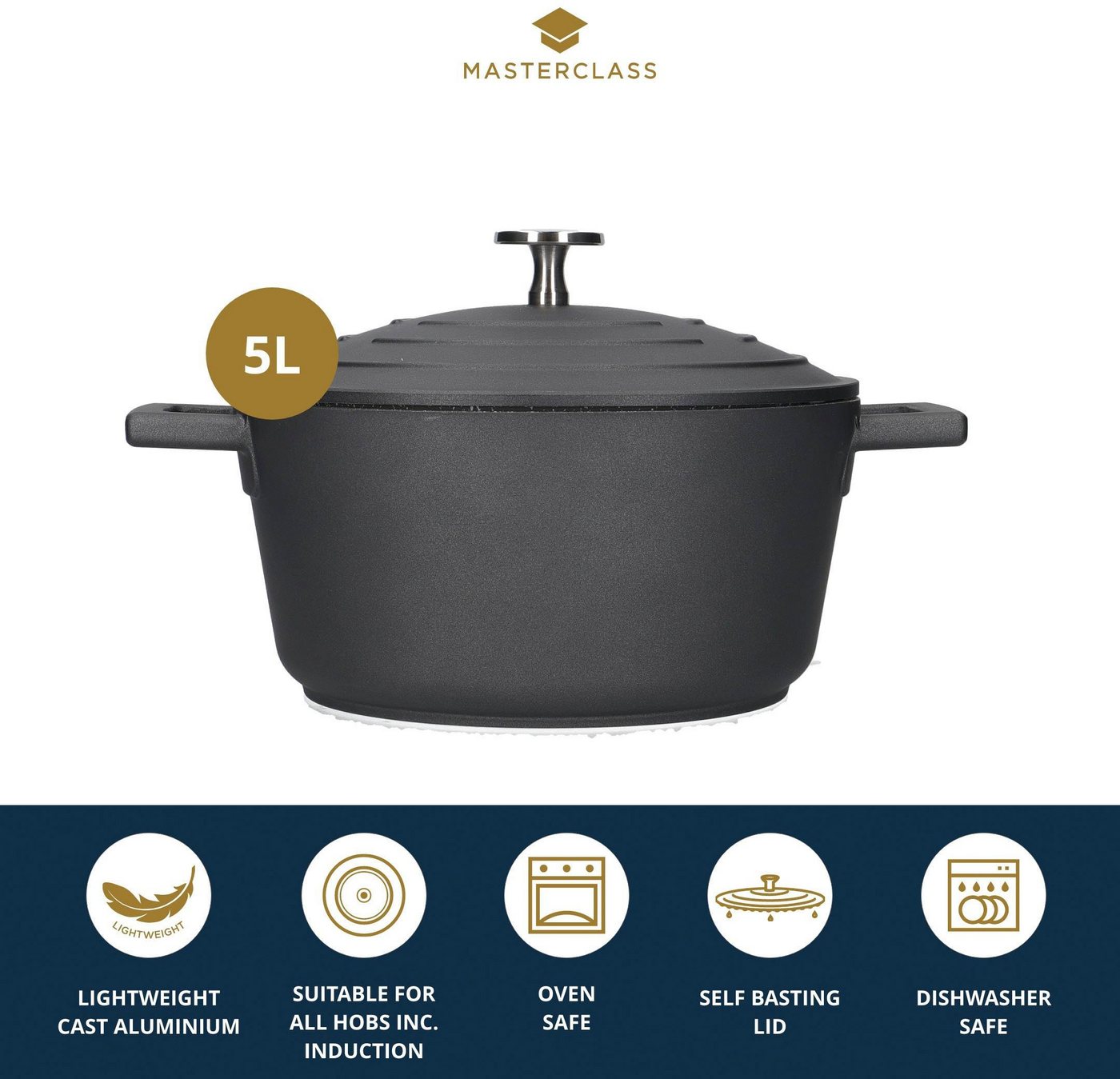 Aster Masterclass Kochtopf Schwarz 5 Liter 28 Cm Bild 5