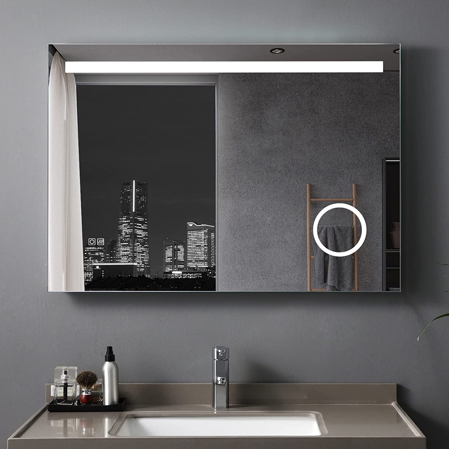 Badspiegel 100 X 70 Cm Mit Beleuchtung Led Rechteckig Badezimmer 3 Lichtfarbe 3000-6400k Wandspiegel Antibeschlage Lichtspiegel Mit Touchschalter