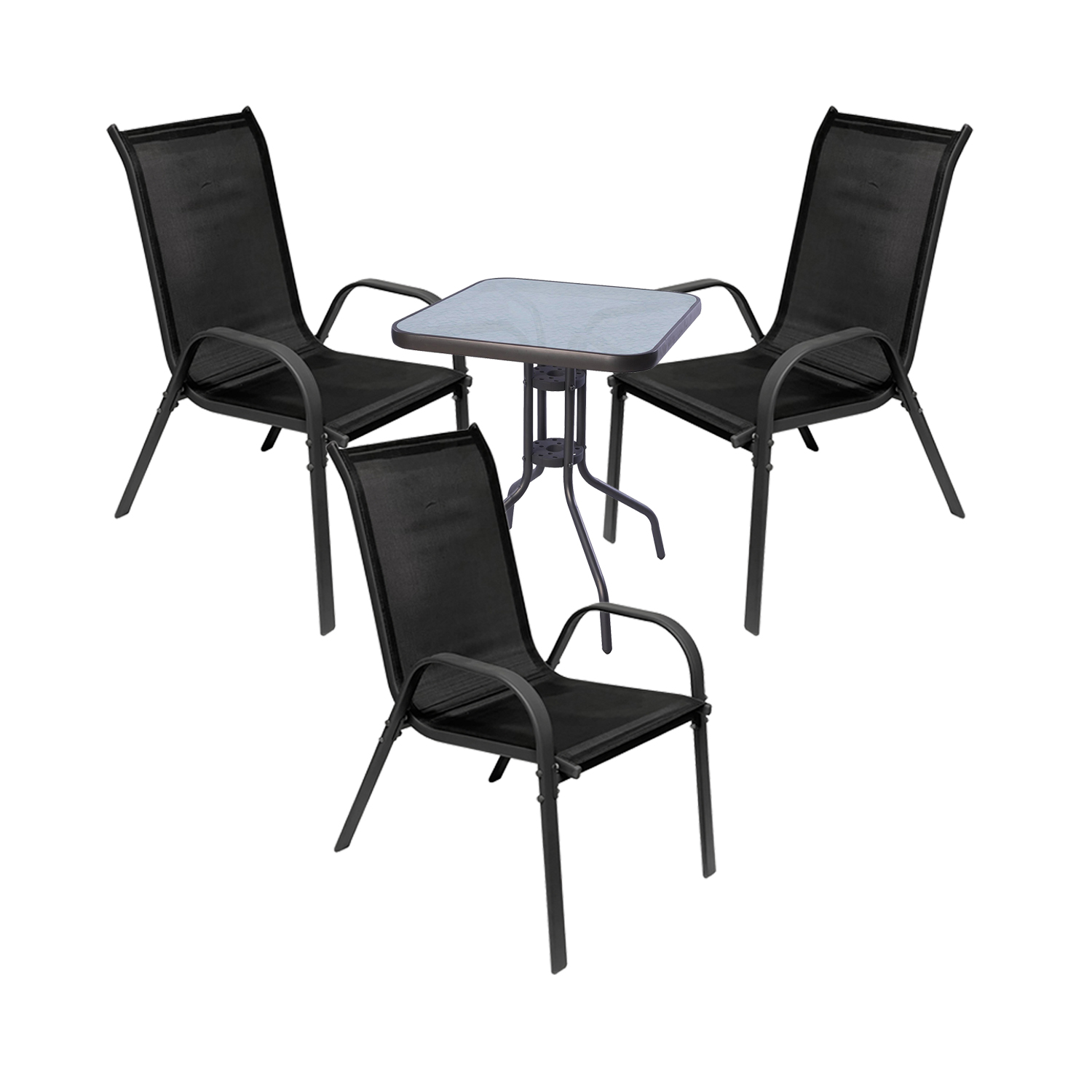 Bistrogarnitur 4-teilig Anthazit Schwarzstapelstühle-mmc33081dg+3xmmc330880