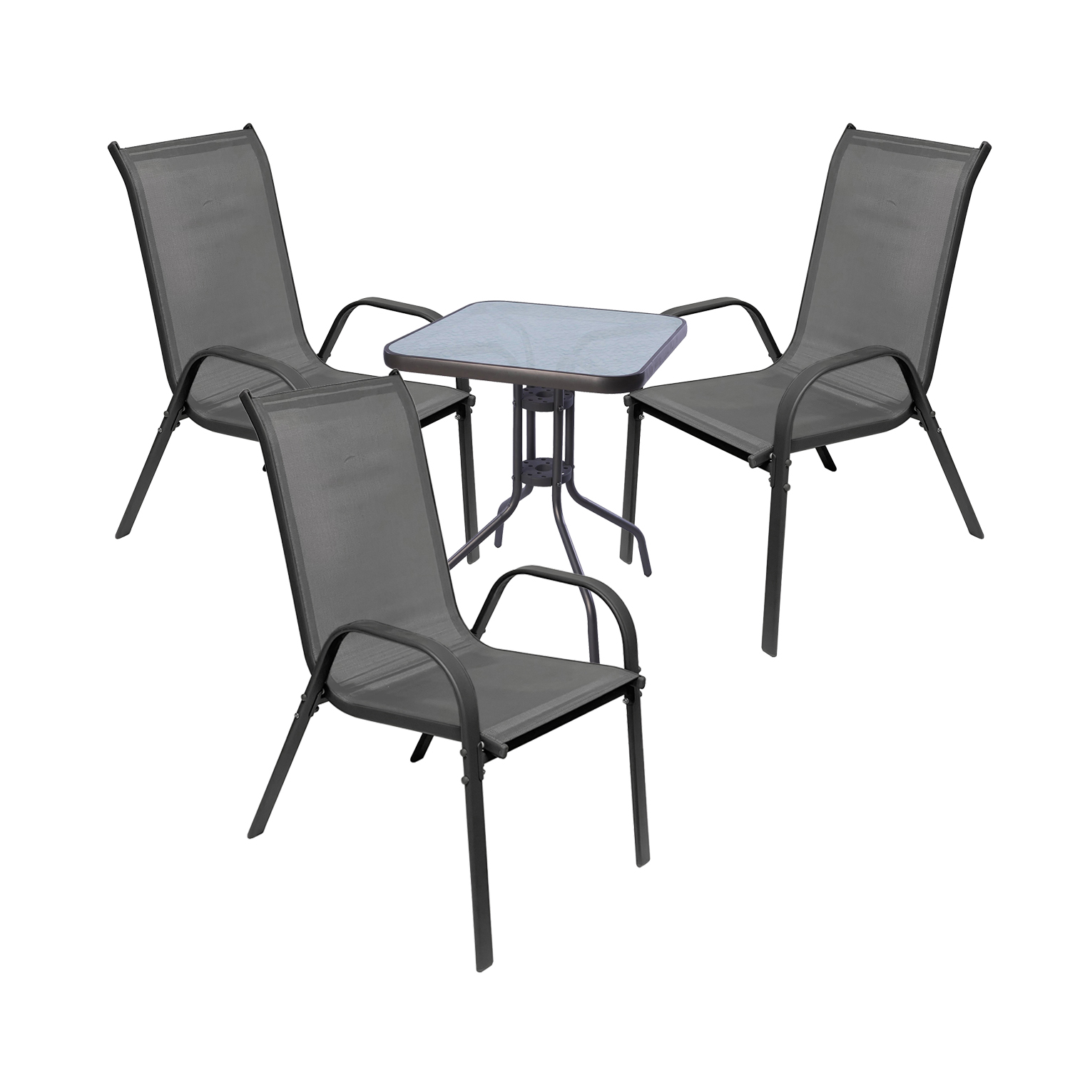 Bistrogarnitur 4-teilig Anthazit Stapelstühle-mmc33081dg+3xmmc330881