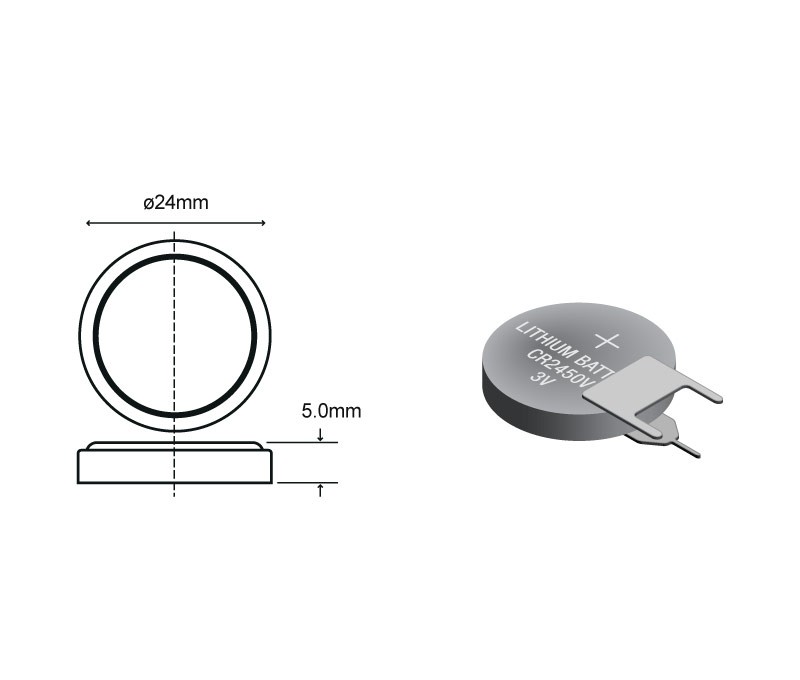 Lithium-batterie Cr2450v 3vdc 500ma 3pin Vertikale Position Leiterplatte