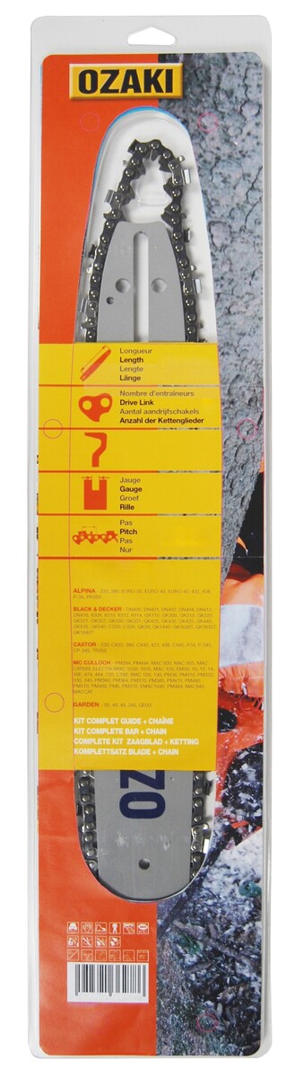 Führungsschiene 35 Cm Montageplatte Za + Kette 3/8 Sicherung Pro 050 (13mm) - 52 Mitnehmer (e52) Ozaki 140spea041
