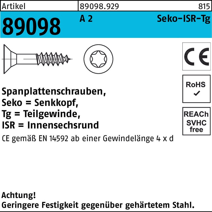 Art 89098 Spanplattenschr. Seko Ce A 2 4 X 40 -t20 Teilgewinde A 2 S 1000 Stk