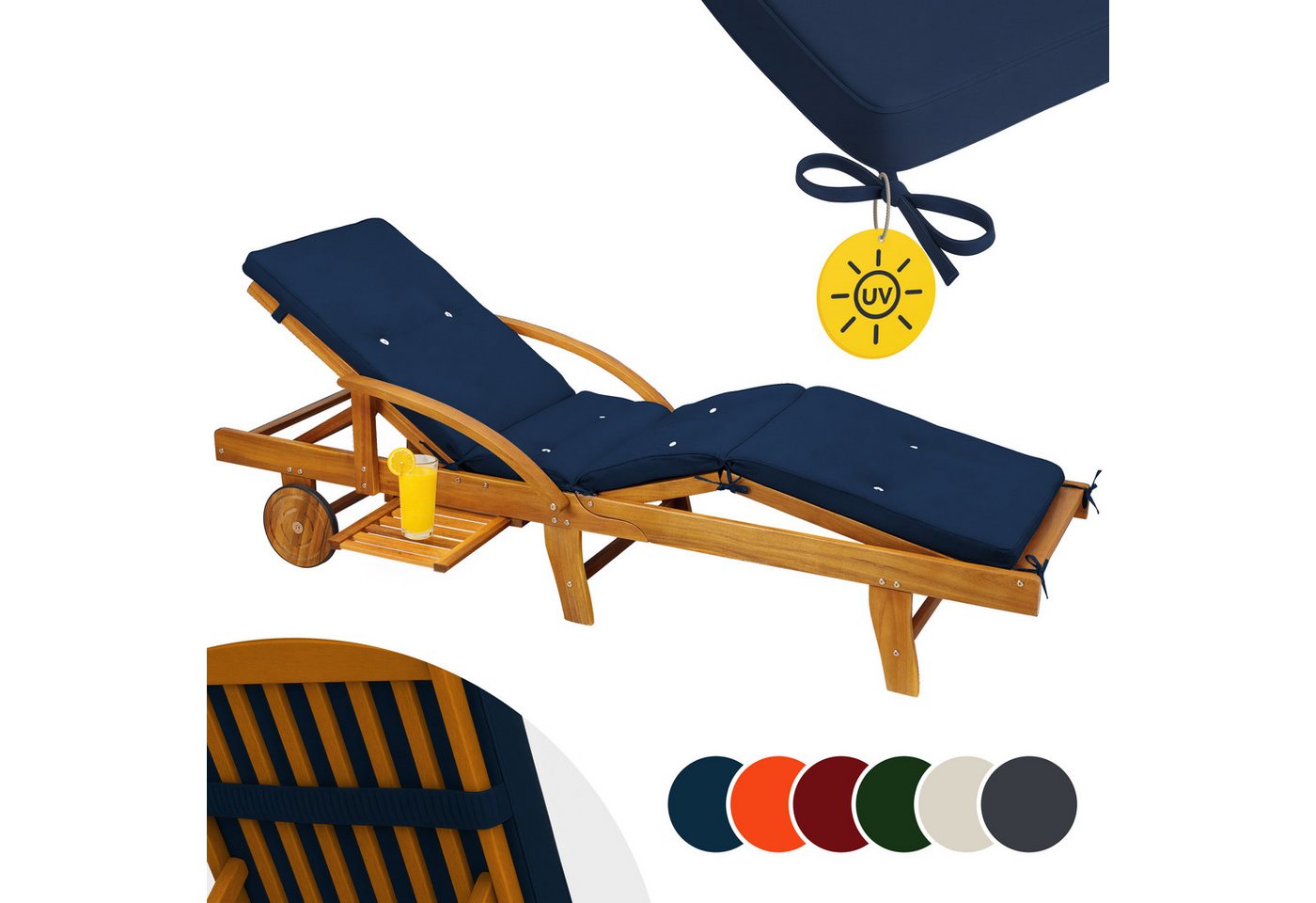Detex Liegenauflage Wasserabweisend 4 Segmente Auflagen Polster Kissen Liege Sonnenliege Gartenliege Blau