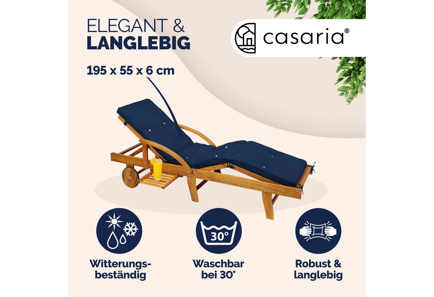 Detex Liegenauflage Wasserabweisend 4 Segmente Auflagen Polster Kissen Liege Sonnenliege Gartenliege Blau Bild 2