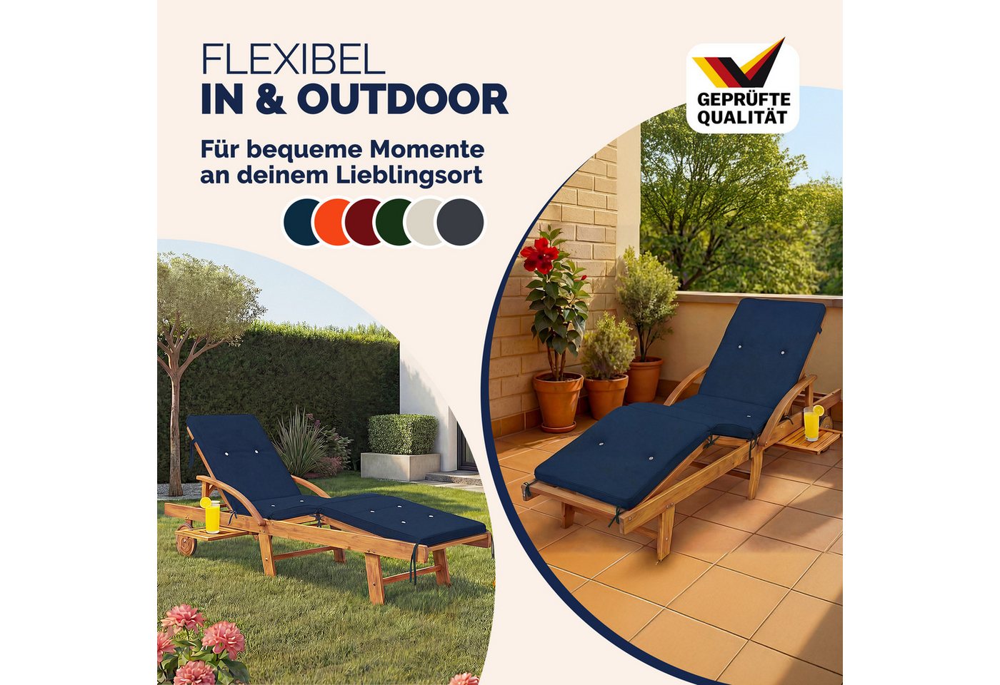 Detex Liegenauflage Wasserabweisend 4 Segmente Auflagen Polster Kissen Liege Sonnenliege Gartenliege Blau Bild 5