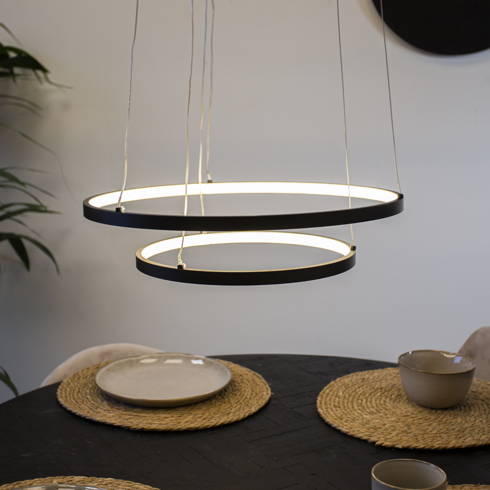 Ringlampe Hängelampe Elaine Metall Schwarz Kreis 2 Ringe