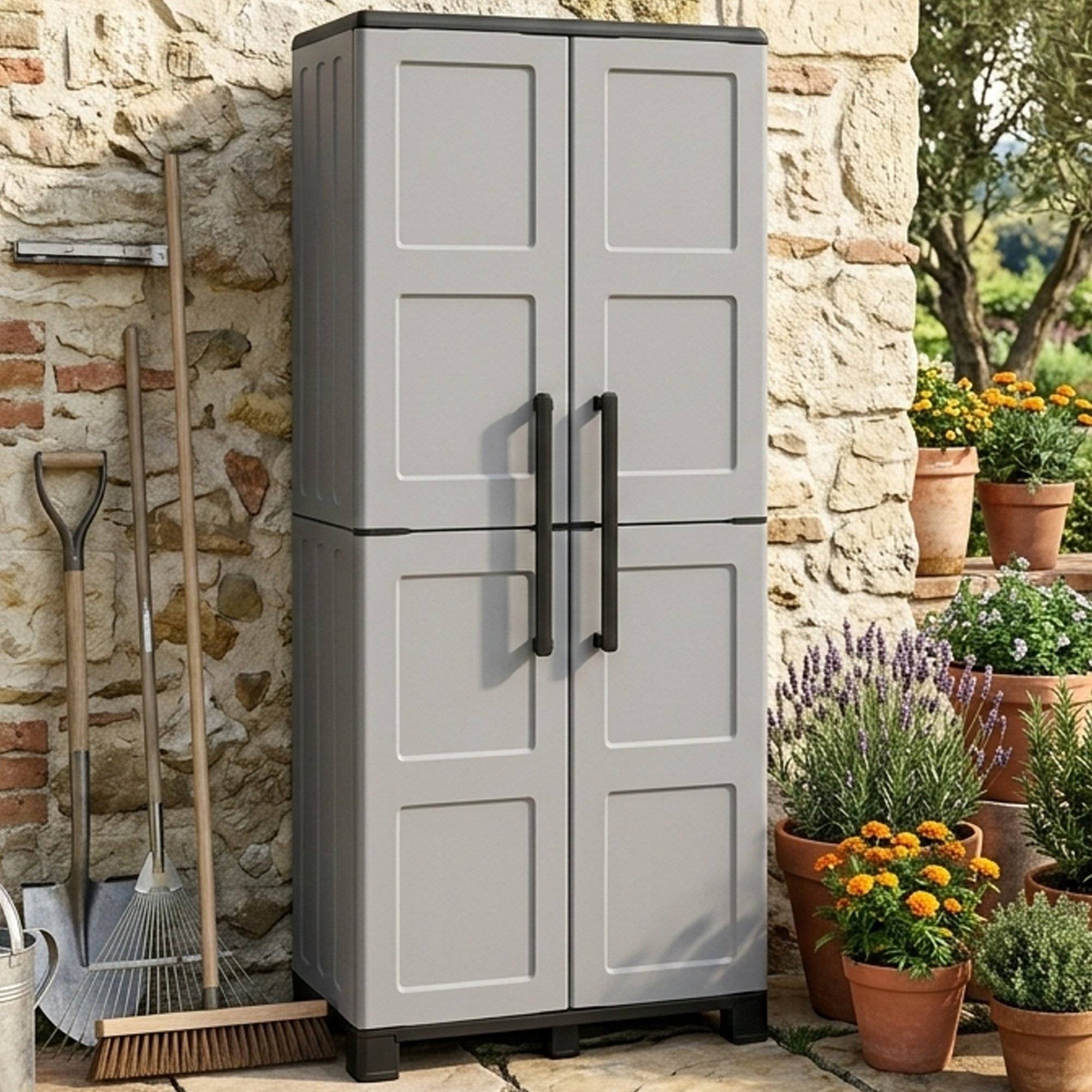 Dmora Mehrzweckschrank Für Den Außen- Oder Innenbereich, Schrank Mit 2 Türen Und 3 Einlegeböden Aus Polypropylen, 100% Made In Italy, 68x37h169 Cm, Hellgraue Farbe