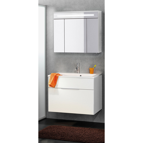 Fackelmann Kara Badmöbel Set 3-teilig, 80 Cm, Weiß, Gussmarmor, 1 Schublade-08133