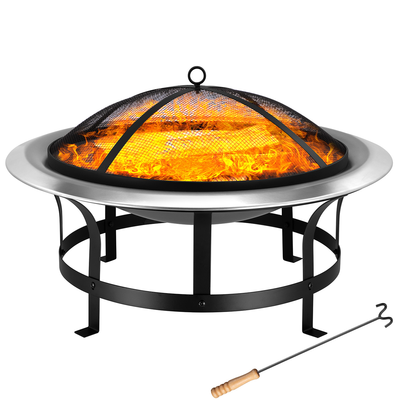 Gardebruk - Feuerschale Mit Funkenschutz Schürhaken Edelstahl 75cm Groß Feuerstelle Feuerkorb Terrassenofen Grill Garten Ø 75 Cm