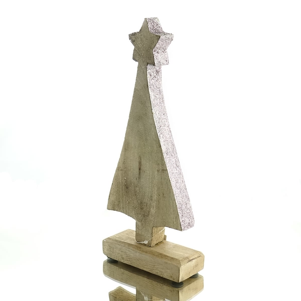 Weihnachtsbaum Natur Mit Stern & Rosa Glitter 30 Cm - Holz