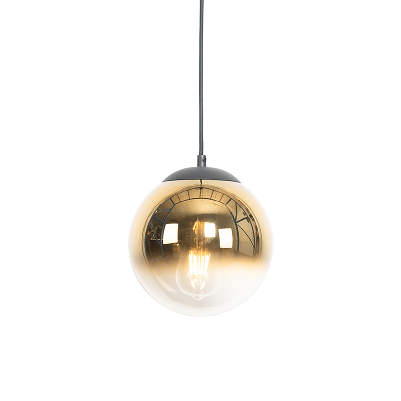 Art Deco Hängelampe Schwarz Mit Goldglas 20 Cm - Pallon