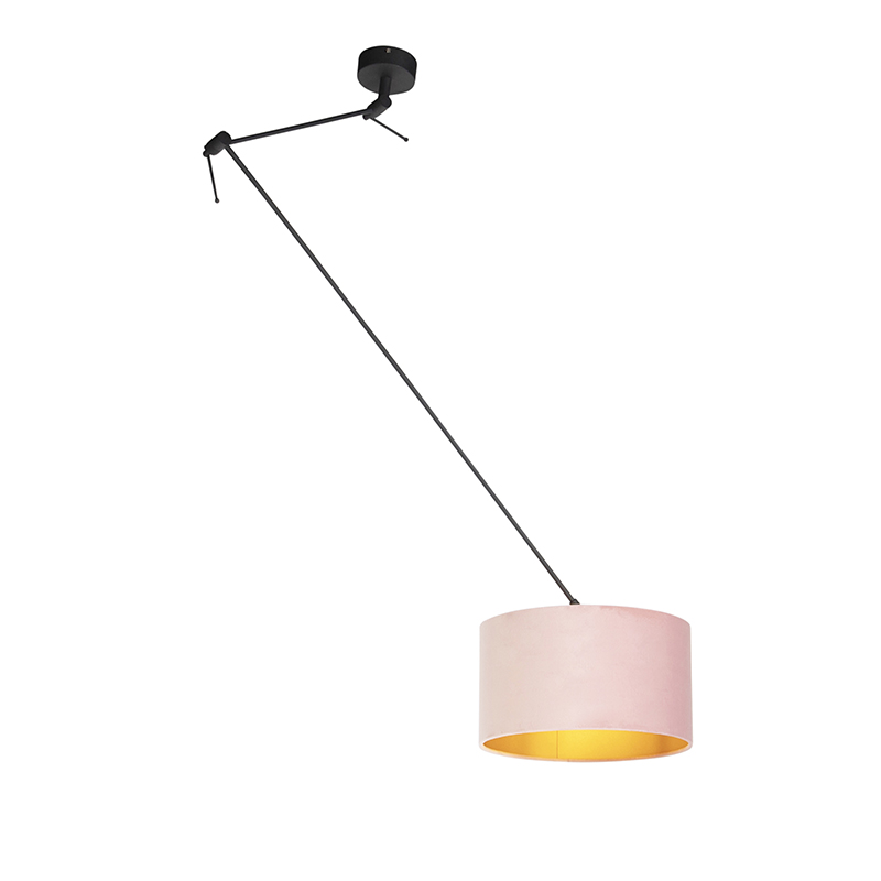 Hängelampe Mit Veloursschirm Altrosa Mit Gold 35 Cm - Blitz I Schwarz