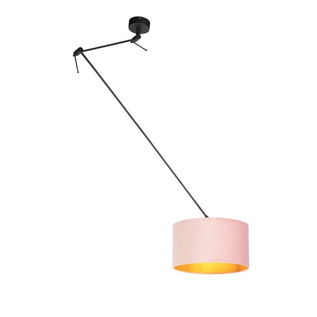 Hängelampe Mit Veloursschirm Altrosa Mit Gold 35 Cm - Blitz I Schwarz