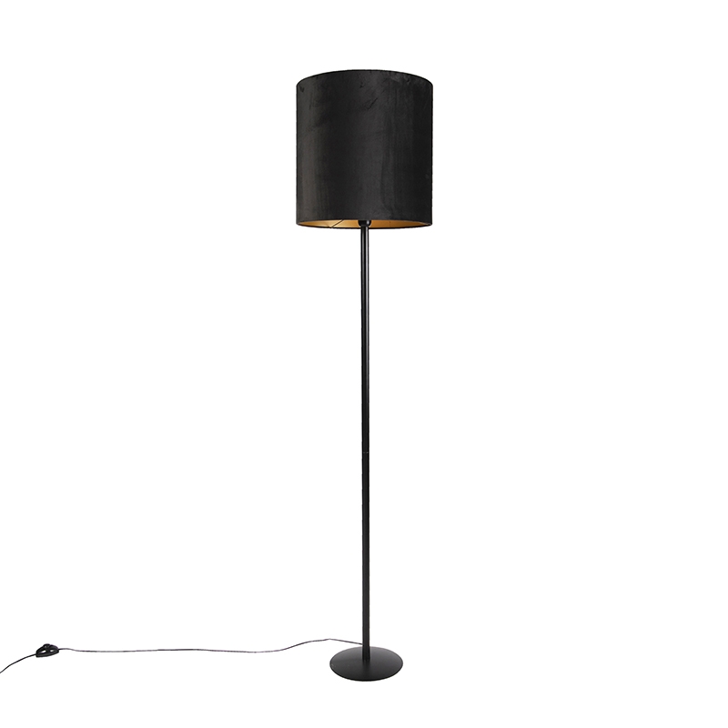 Qazqa Schwarze Stehlampe Mit Veloursschirm Schwarz Mit Gold 40 Cm