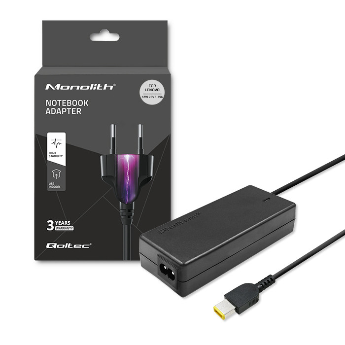 Qoltec Lenovo 65w Laptop-netzteil 20v 3,25a Slim-stecker + Stift + Netzkabel