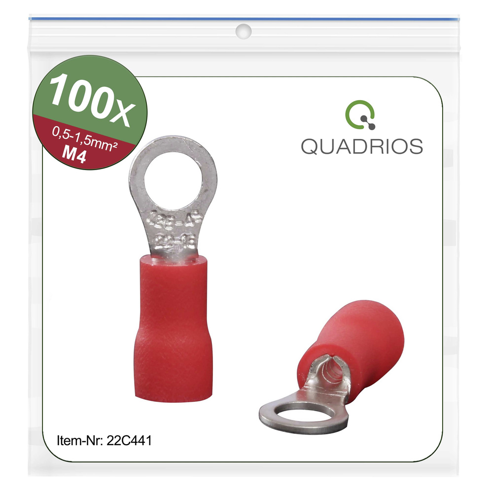 Quadrios - 22c441 Ringkabelschuh Querschnitt (max.)=1.5 Mm² Loch-ø=4.3 Mm Teilisoliert Rot 1 Set
