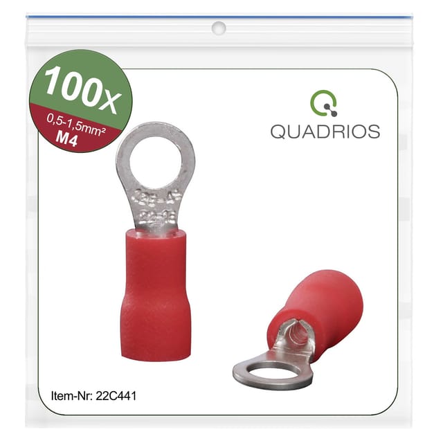 Quadrios - 22c441 Ringkabelschuh Querschnitt (max.)=1.5 Mm² Loch-ø=4.3 Mm Teilisoliert Rot 1 Set