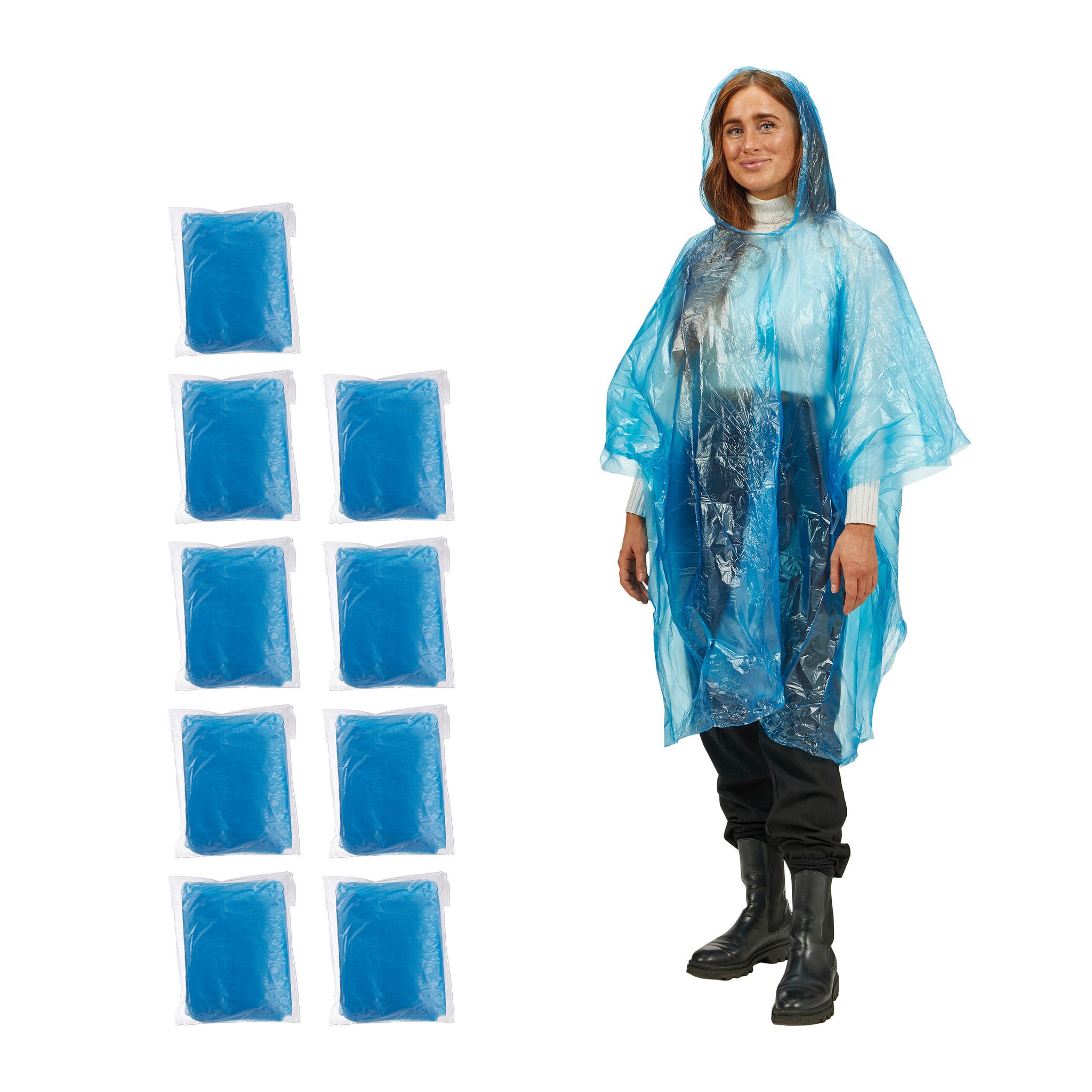 100 X Regenponcho, Überzug Mit Kapuze, Einweg Regencape Für Erwachsene, Unisex Regenschutz, Pe, Blau