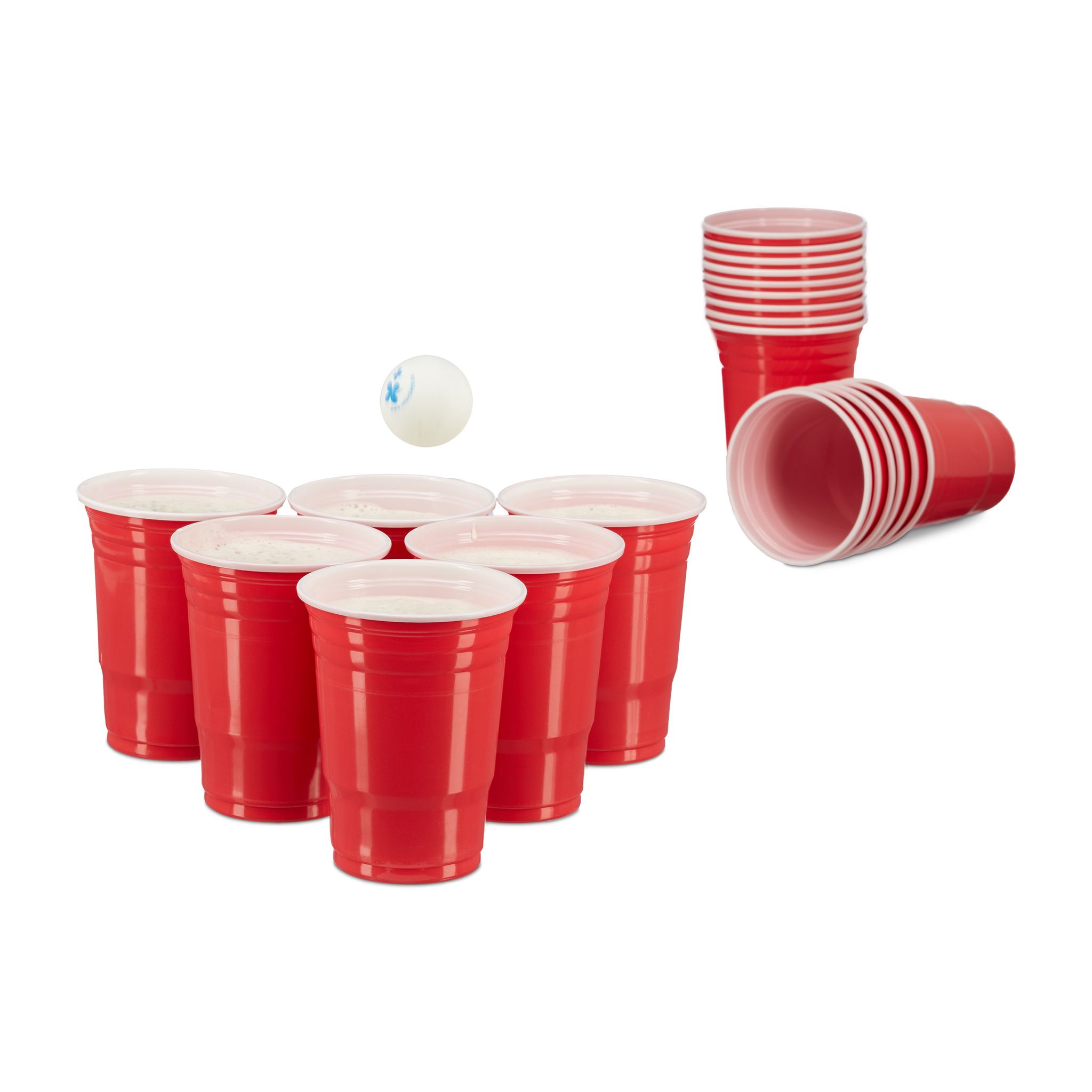Relaxdays - 51 Teiliges Bierset , Biersäule 2,5 Liter, Mit Zapfhahn, 50er Pack Getränkebecher Rot, Party Cups Für Beer Pong