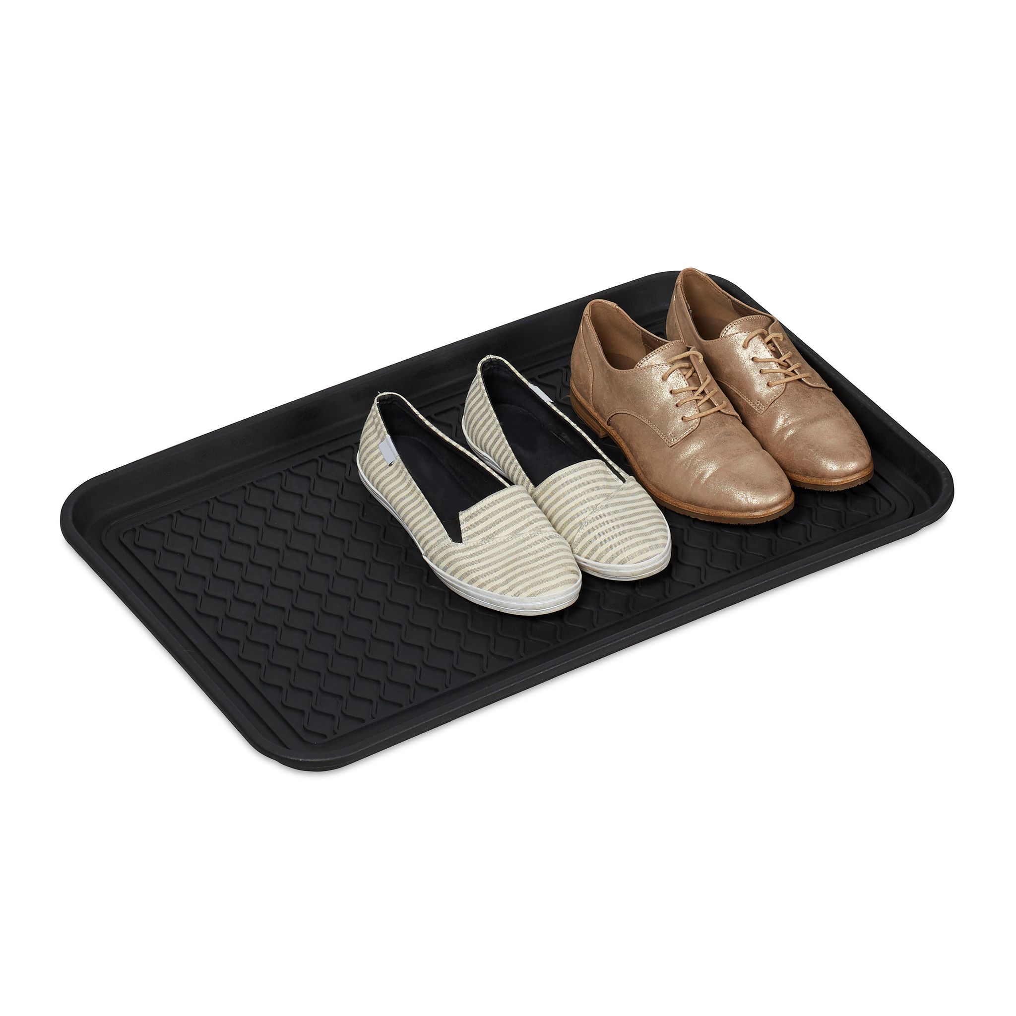 Relaxdays - 4 X Schuhabtropfschale Groß, Mit Profil, Für Flur, Schrank, Auto, Schuhwanne Gegen Schmutz Hbt 3x60x40 Cm, Schwarz