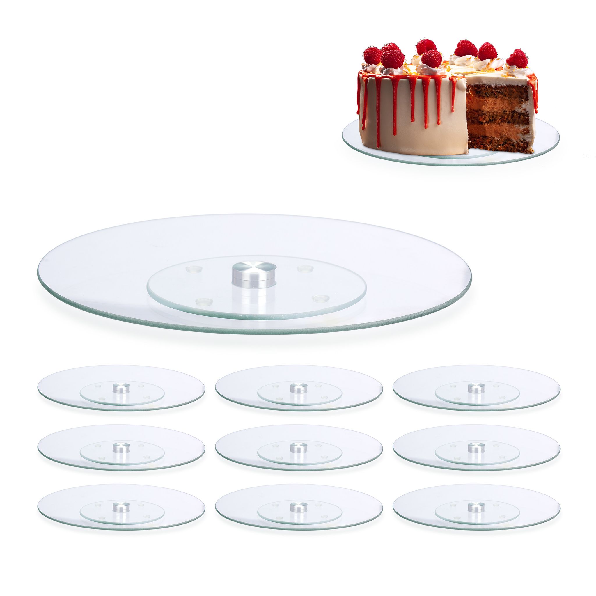10 X Tortenplatte, 360º Drehbar, ∅ 30 Cm, Zum Servieren & Dekorieren, Kuchen, Runder Drehteller, Glas, Transparent