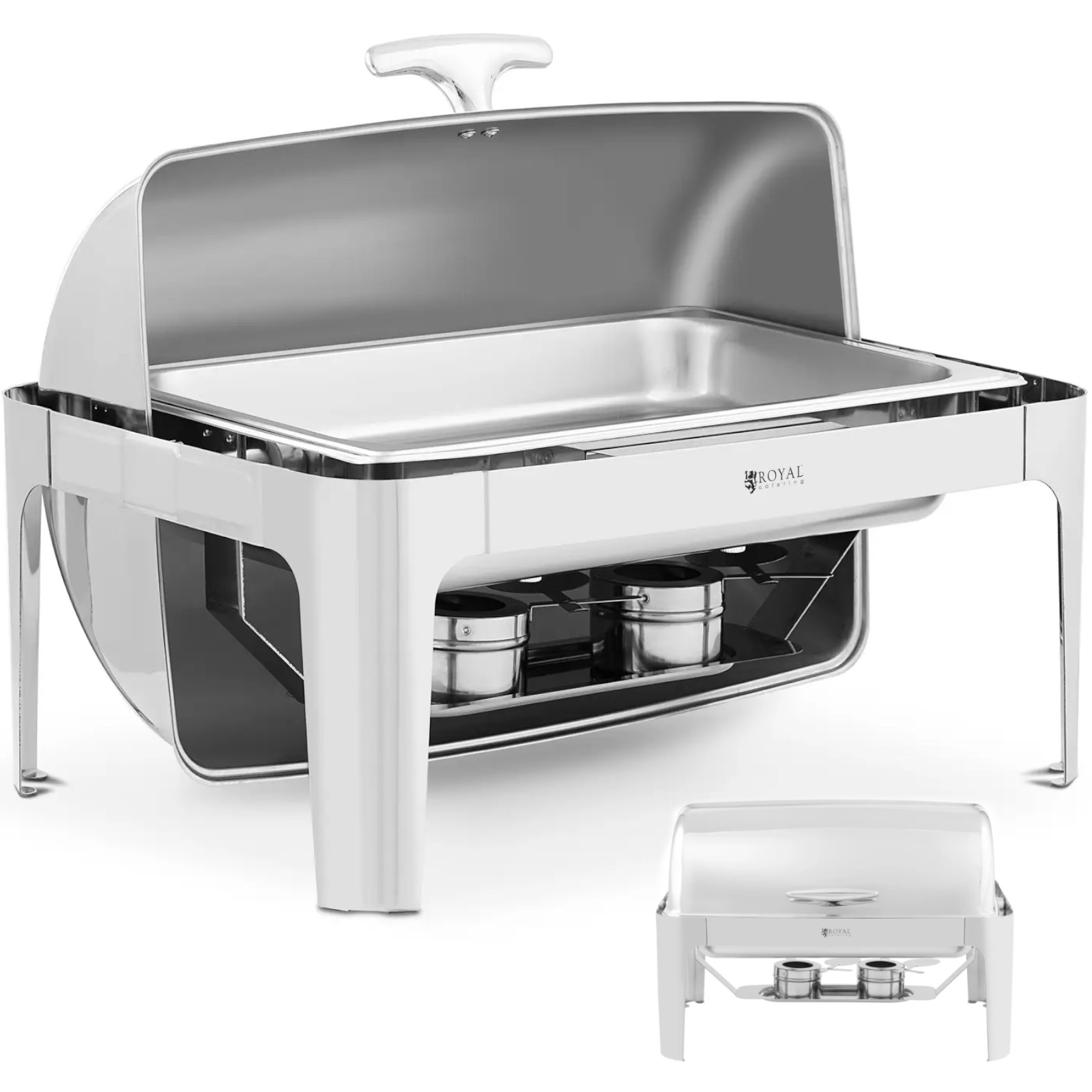 Royal Catering - Chafing Dish Warmhaltebehälter Rechaud Gn 1/1 8,5 L 2 Brennstoffzellen Rolltop