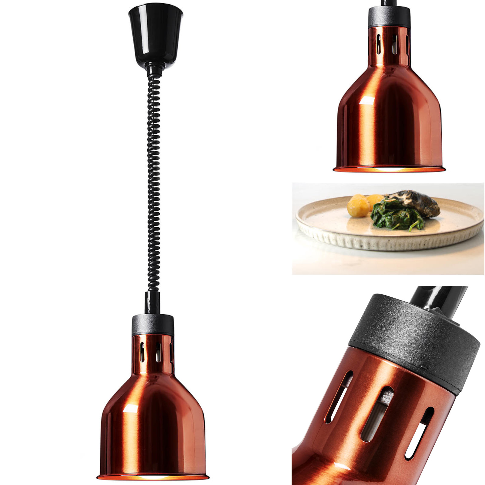 Royal Catering - Wärmelampe Wärmestrahler Messing-optik Höhenverstellbar 17.6 X 17.6 X 26 Cm