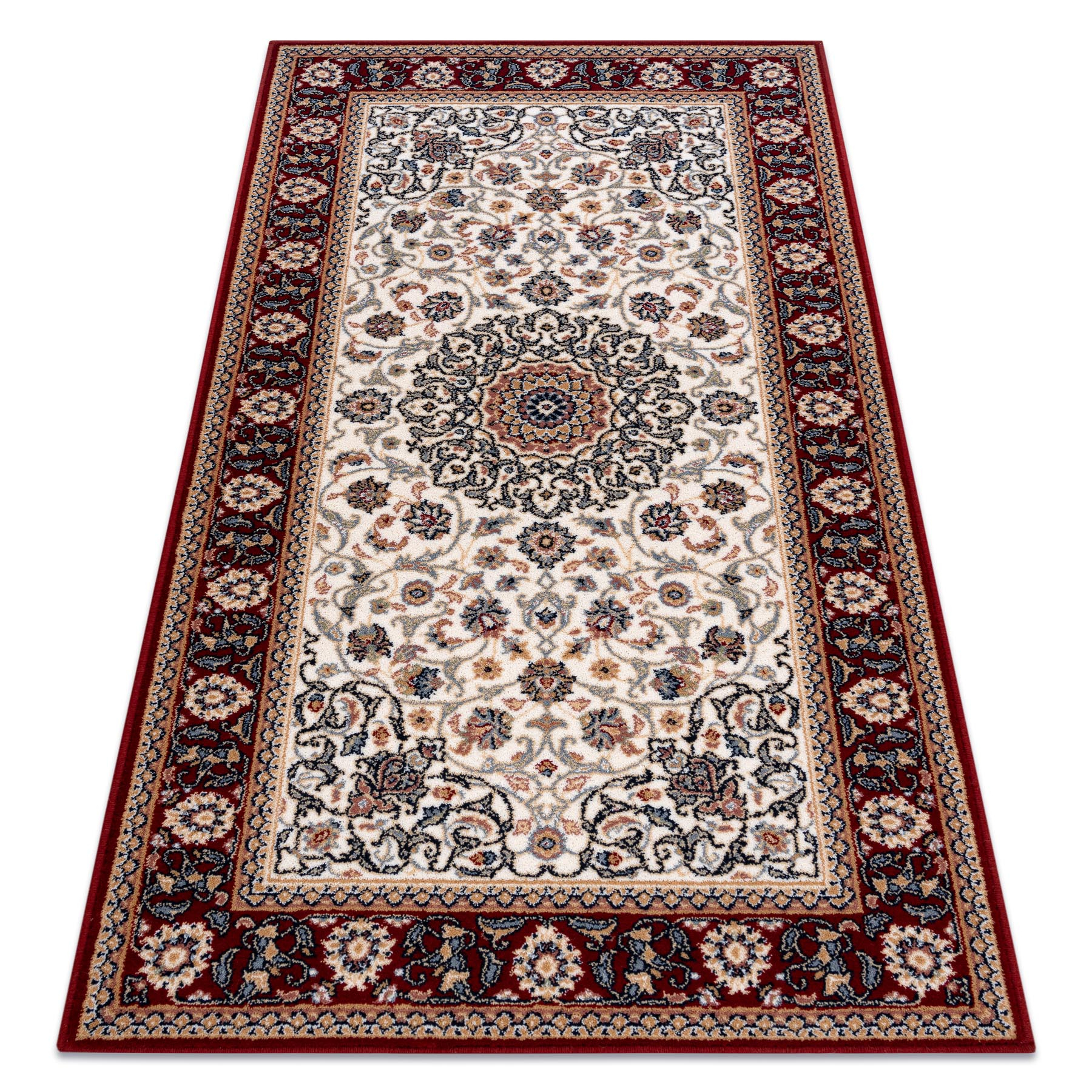 Teppich Wolle Nain Ornament, Rahmen 6635/51036 Beige / Rotwein Multicolour 240x340 Cm