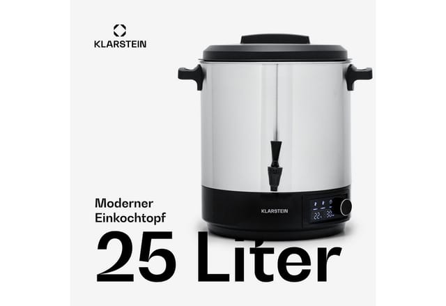 Klarstein - Einkochautomat Mit Hahn, 25l Glühweinkocher, Edelstahl-glühweinkocher Mit Zapfhahn, Großer Heißwasserspender, 2000w Einkochautomat Für Getränke & Speisen, Elektrischer Einkochtopf
