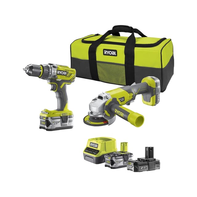 ONE+ Akku Schlagbohrschrauber- / Winkelschleifer-Set R18PDAG-242S, 18Volt, Werkzeug-Set
