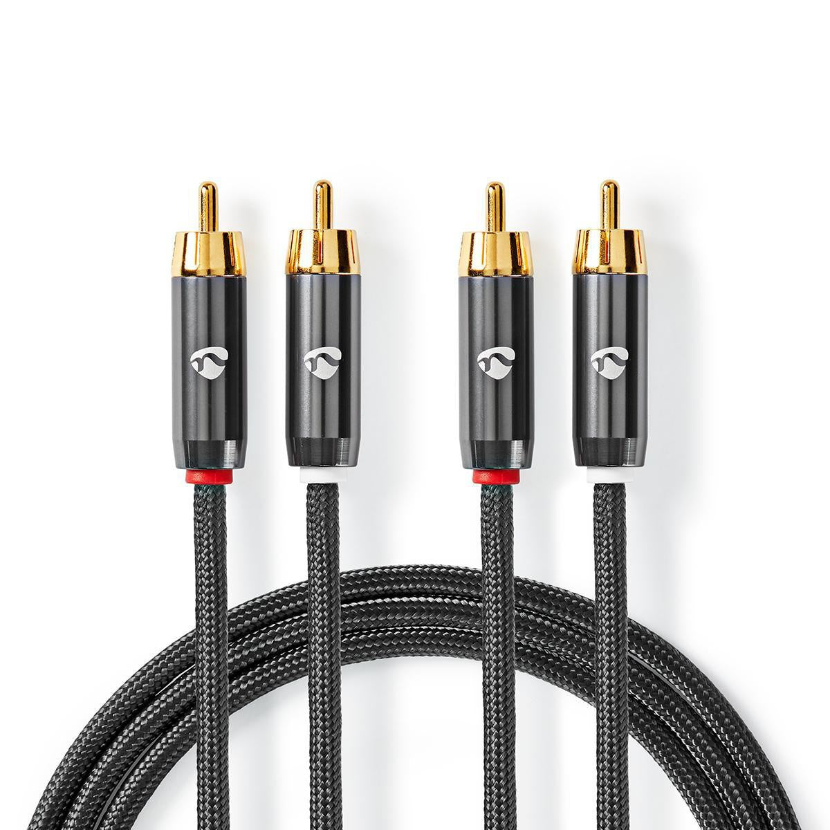 Stereo Audiokabel 2x Rca Stecker 2x Rca Stecker Vergoldet 200 M Rund Grau Grau Mit Metall Karton Mit Sichtfenster