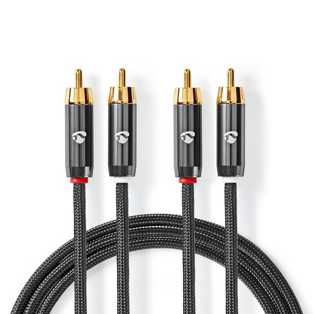 Stereo Audiokabel 2x Rca Stecker 2x Rca Stecker Vergoldet 200 M Rund Grau Grau Mit Metall Karton Mit Sichtfenster