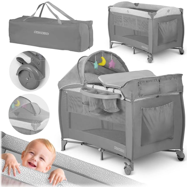 Reisebett + Matratze + Tasche 125x65x78cm Rk-242 Grau