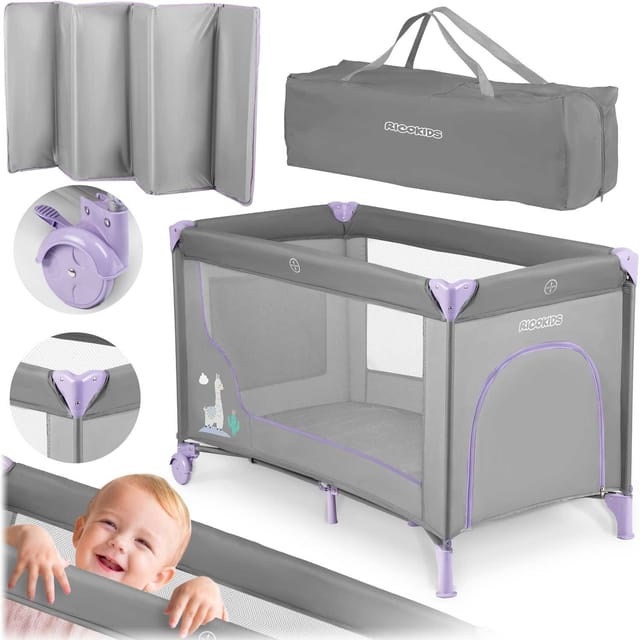 Reisebett + Matratze + Tasche 125 X 65 X 78 Cm Rk-240 Grau-lavendel